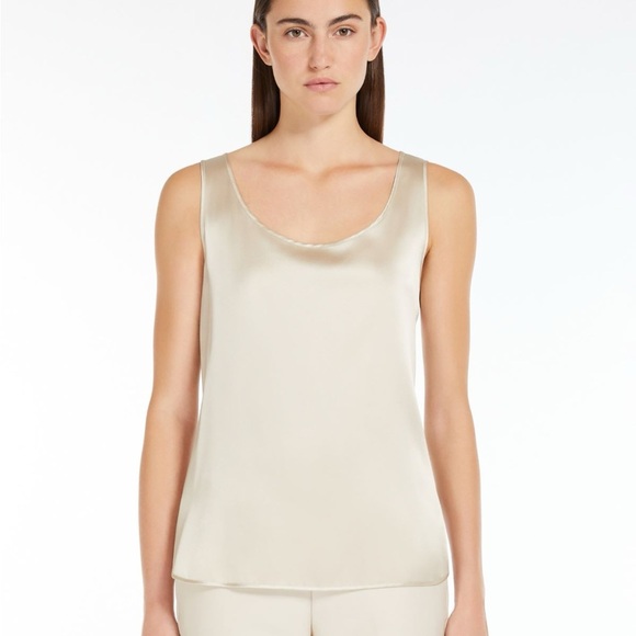 MaxMara Leisure Silk Satin Champagne Tank Top Cropped Size 8 NWOT - Picture 1 of 5